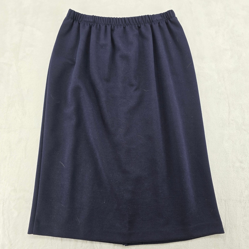 Leslie Fay Midi Skirt Womens 8P Skirt Navy Blue Elastic Waist Back Vent Made USA